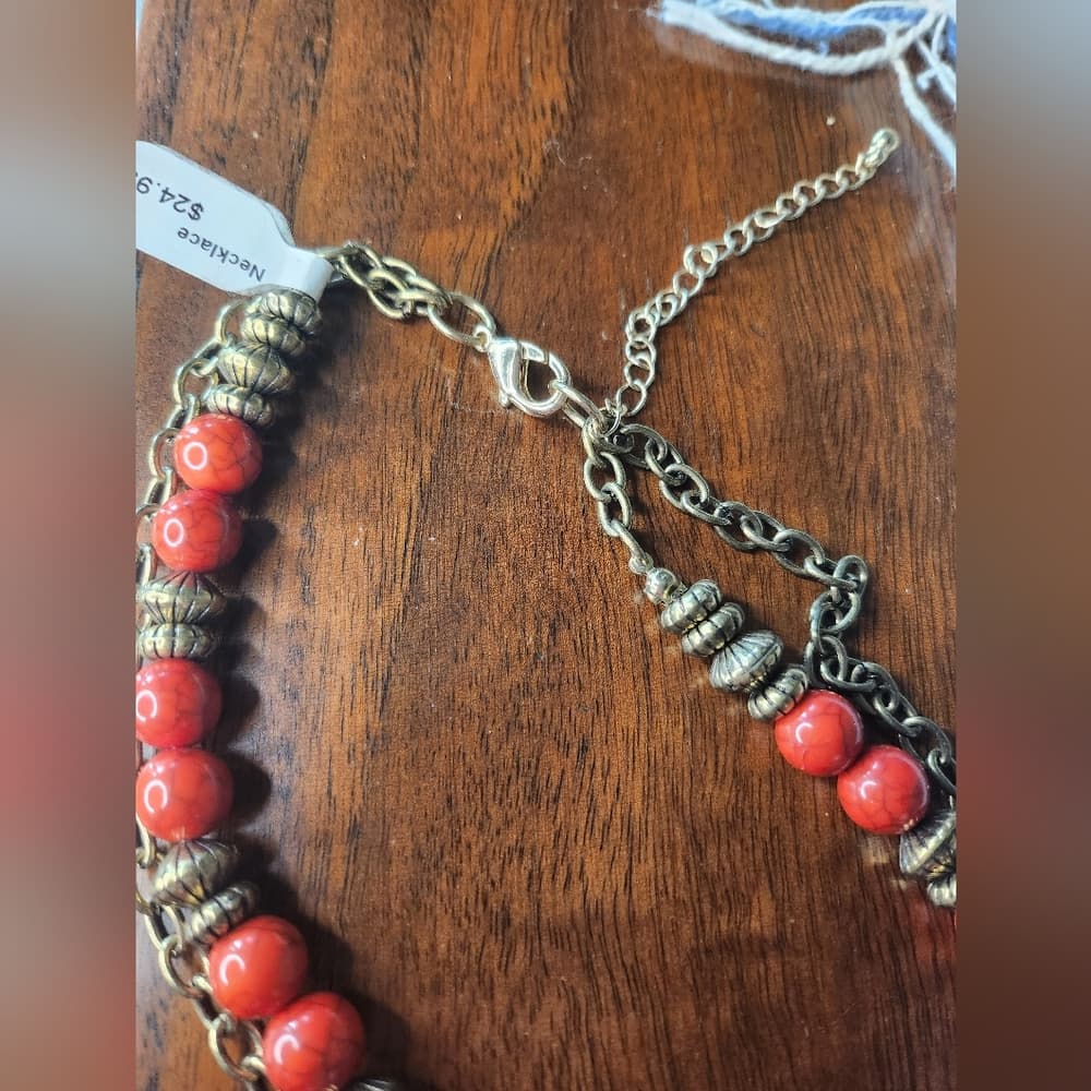 Elegant Red Dyed Howlite Fringe Double Strand Beaded Necklace - Thumbnail 8