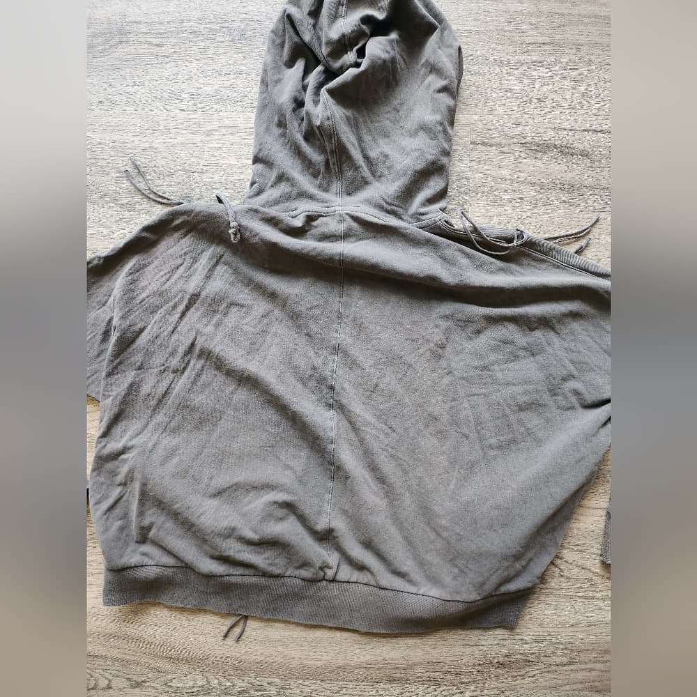 Amuse Gray Fringed Zip Up Oversized Hooded Sweatshirt - Thumbnail 4