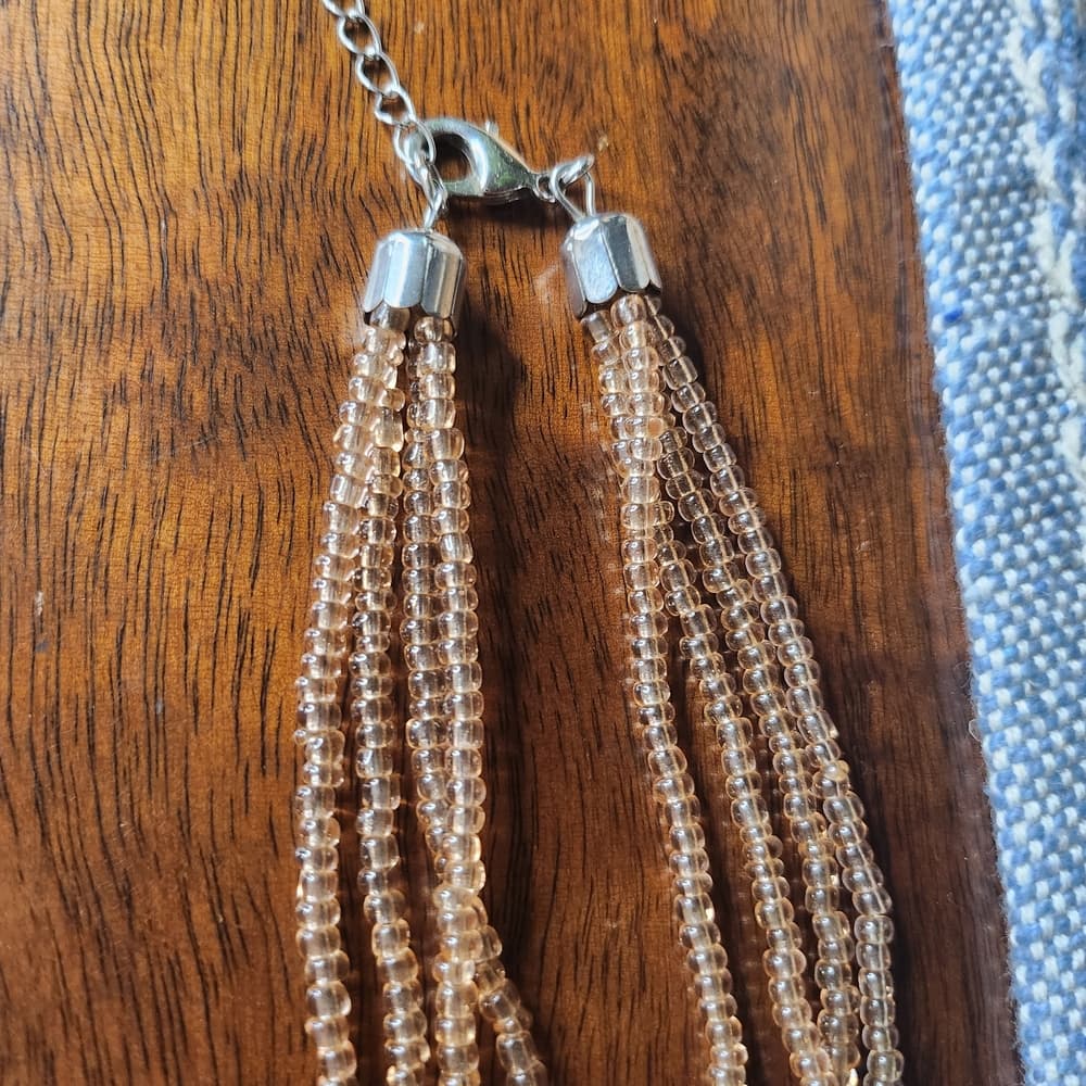 Pretty Woven Gold and Cream Shell Disk Beaded Necklace - Thumbnail 5