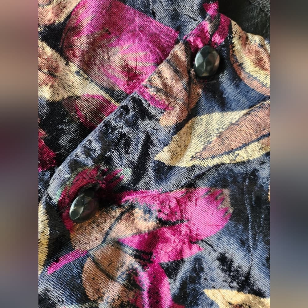 Vintage 90s Anxiety Floral Velvet Vest - Pink and Black - Thumbnail 2