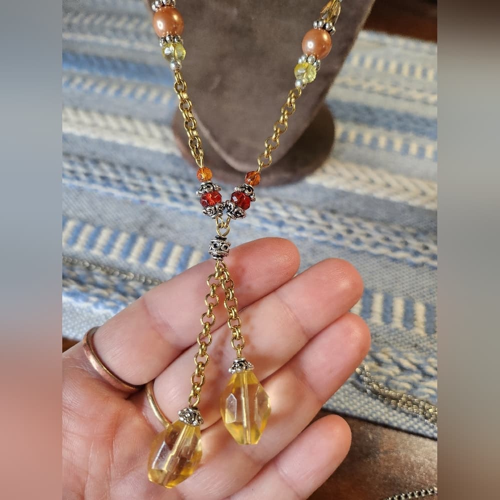 Costume Jewelry Bundle Orange Amber Glass Beaded Necklace Bracelet - Thumbnail 3