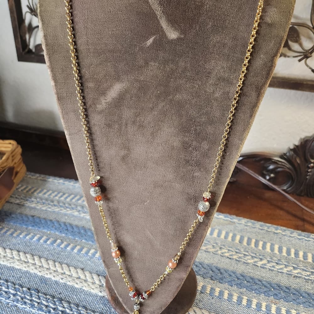Costume Jewelry Bundle Orange Amber Glass Beaded Necklace Bracelet - Thumbnail 2