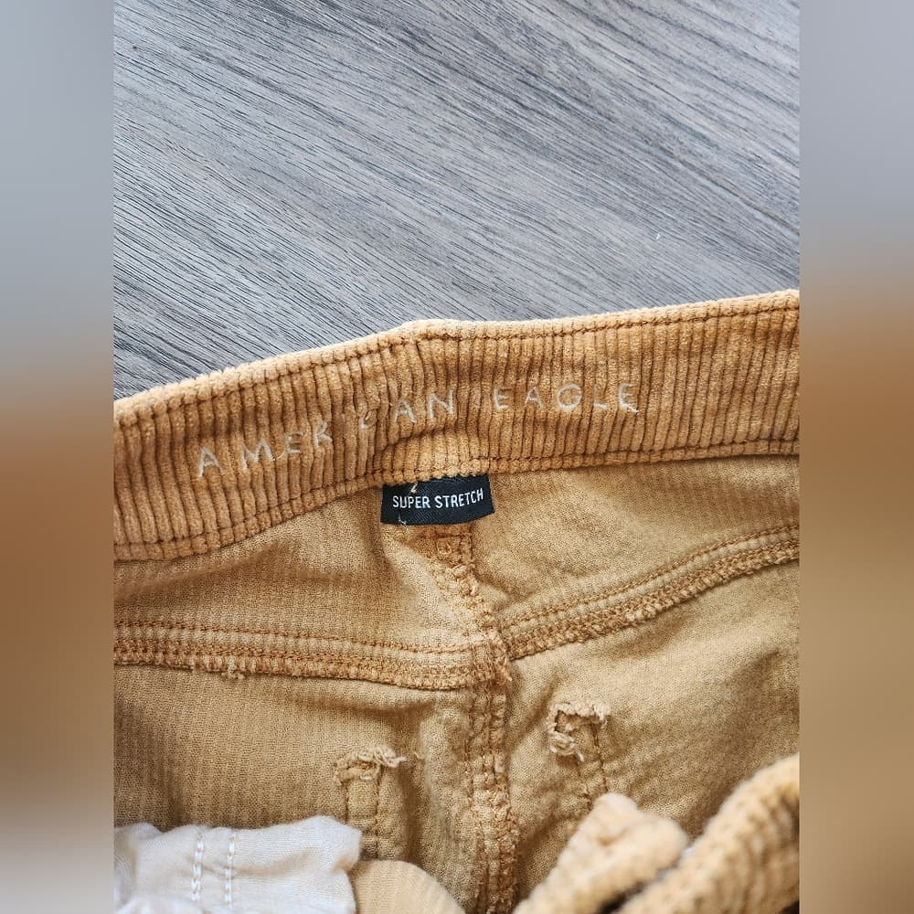 American Eagle Outfitters Tan Corduroy Pants Cropped Folded Hem Super Stretch - Thumbnail 5