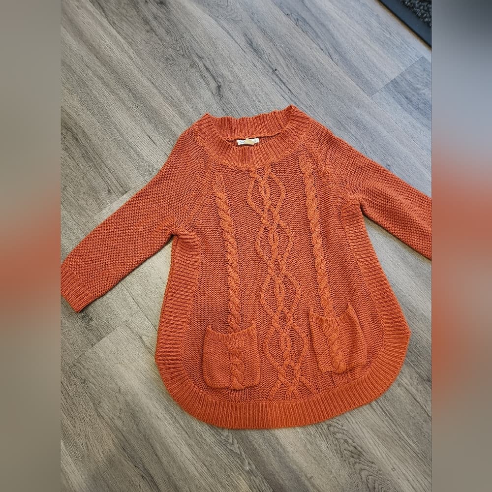 JohnPaulRichard Burnt Orange Cable Knit Sweater Crew Neck With Pockets