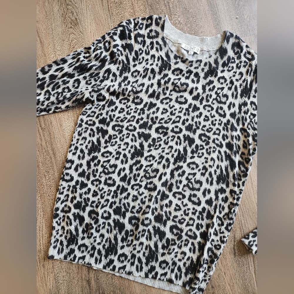 Soft Black And Grey Leopard Print Long Sleeve Sweater Top