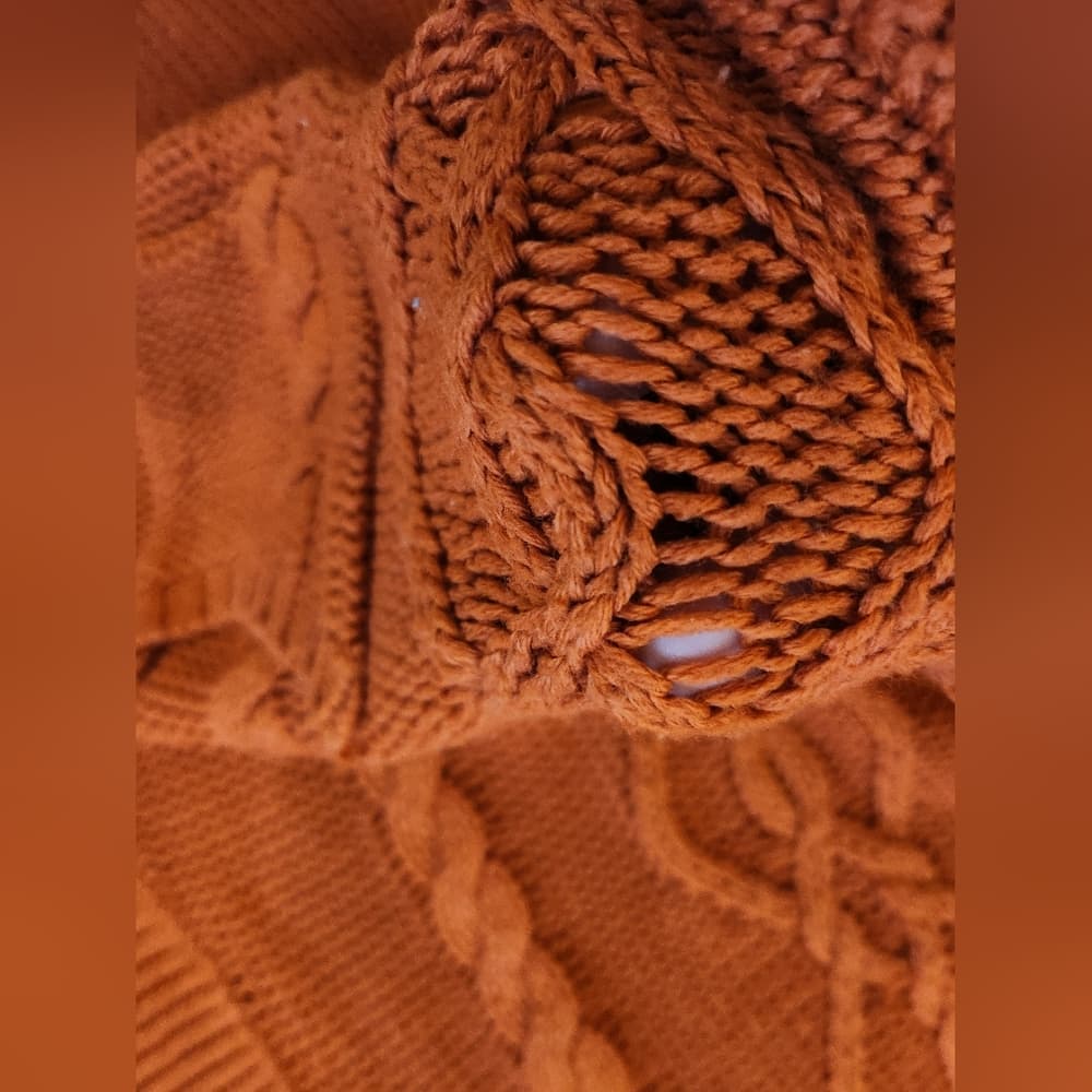 JohnPaulRichard Burnt Orange Cable Knit Sweater Crew Neck With Pockets - Thumbnail 8