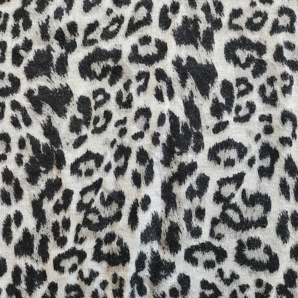 Soft Black And Grey Leopard Print Long Sleeve Sweater Top - Thumbnail 2