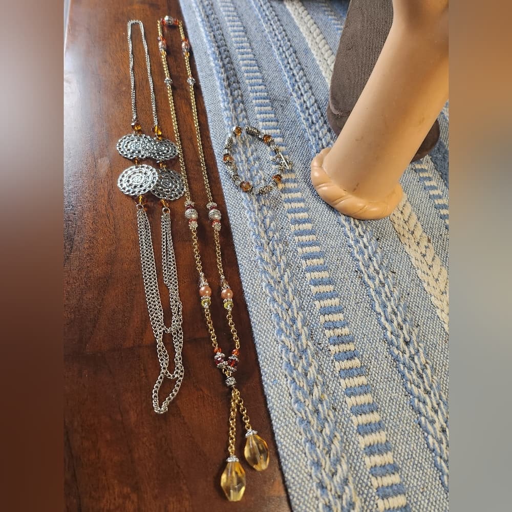 Costume Jewelry Bundle Orange Amber Glass Beaded Necklace Bracelet - Thumbnail 6