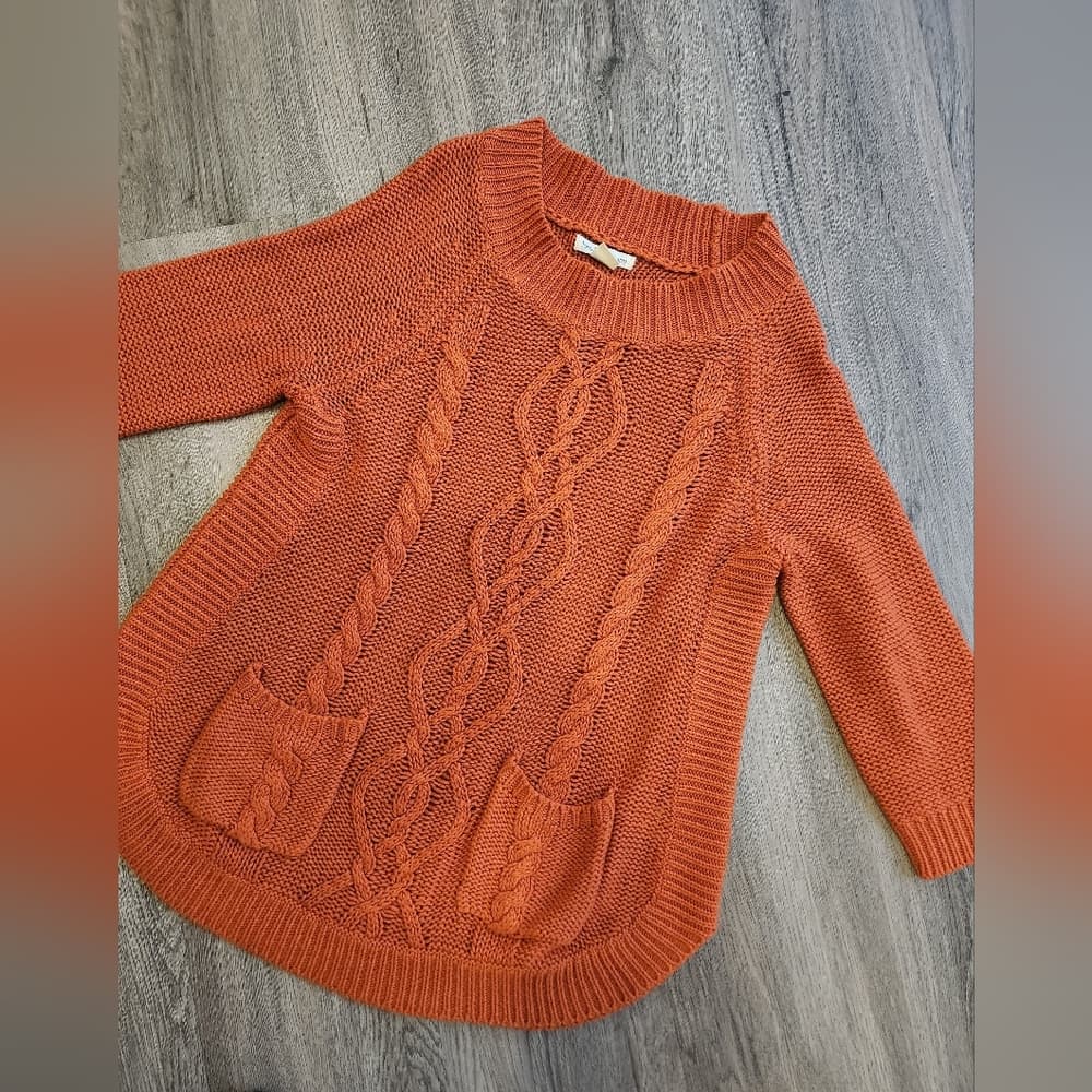 JohnPaulRichard Burnt Orange Cable Knit Sweater Crew Neck With Pockets - Thumbnail 10