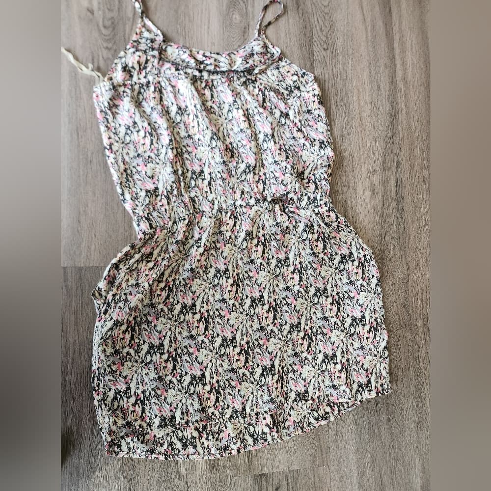 Cute Cream And Pink Spaghetti Strap Mini Polyester Dress With Pockets - Thumbnail 5