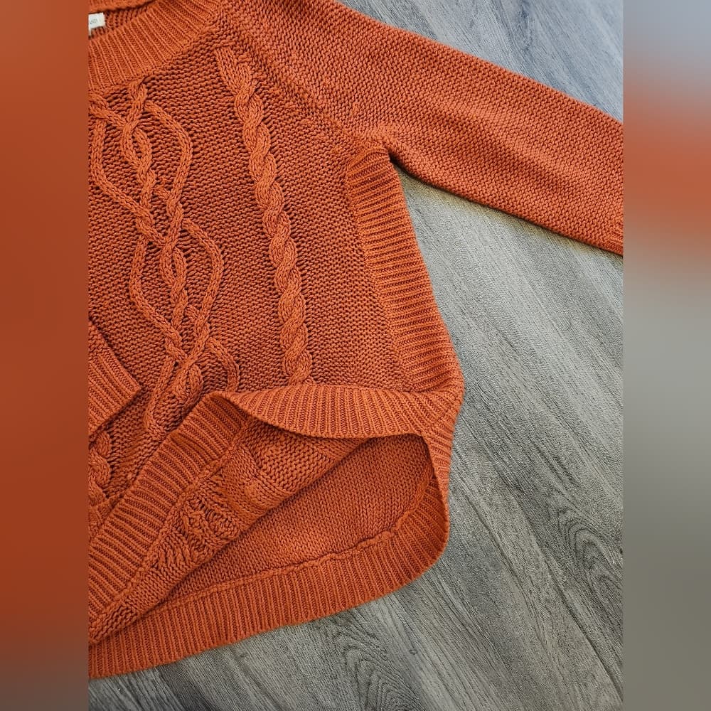 JohnPaulRichard Burnt Orange Cable Knit Sweater Crew Neck With Pockets - Thumbnail 5