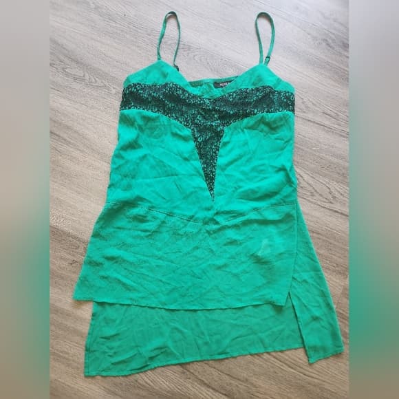 XOXO Teal Green Tank Top with Black Lace Accent - Thumbnail 10