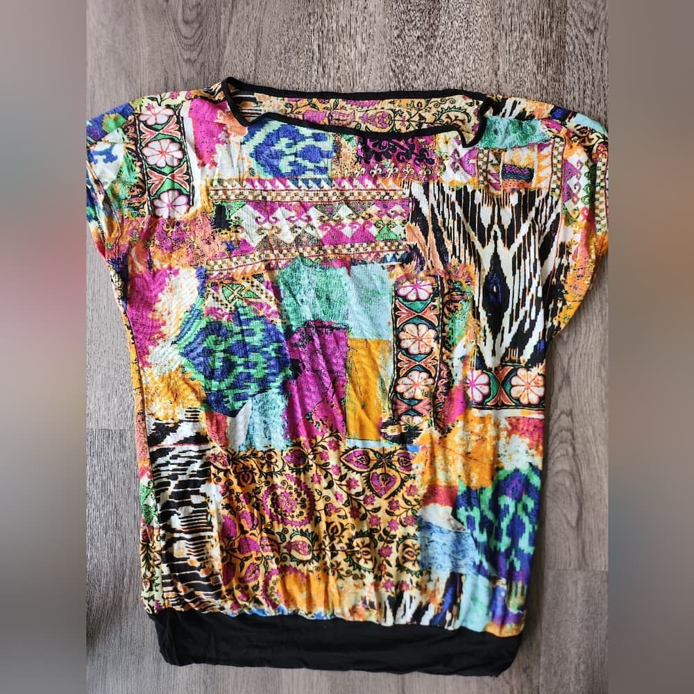 Cable & Gauge Multicolor Patchwork Blouse Faux 2 Piece - Thumbnail 2