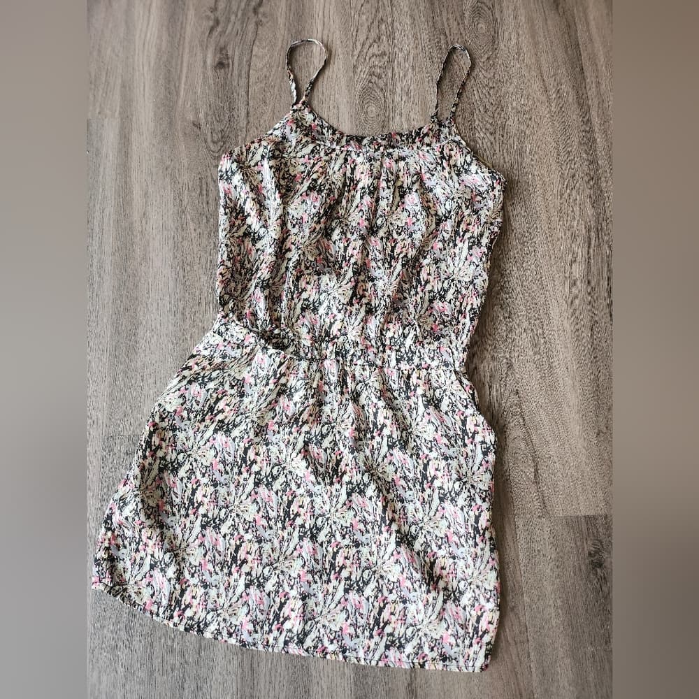 Cute Cream And Pink Spaghetti Strap Mini Polyester Dress With Pockets - Thumbnail 9