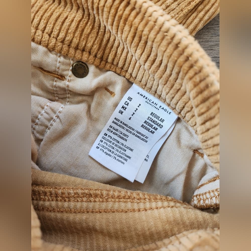 American Eagle Outfitters Tan Corduroy Pants Cropped Folded Hem Super Stretch - Thumbnail 6