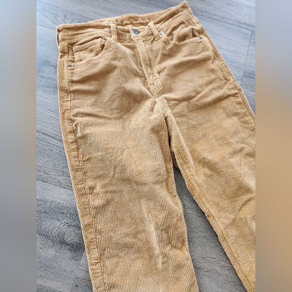 American Eagle Outfitters Tan Corduroy Pants Cropped Folded Hem Super Stretch - Thumbnail 3