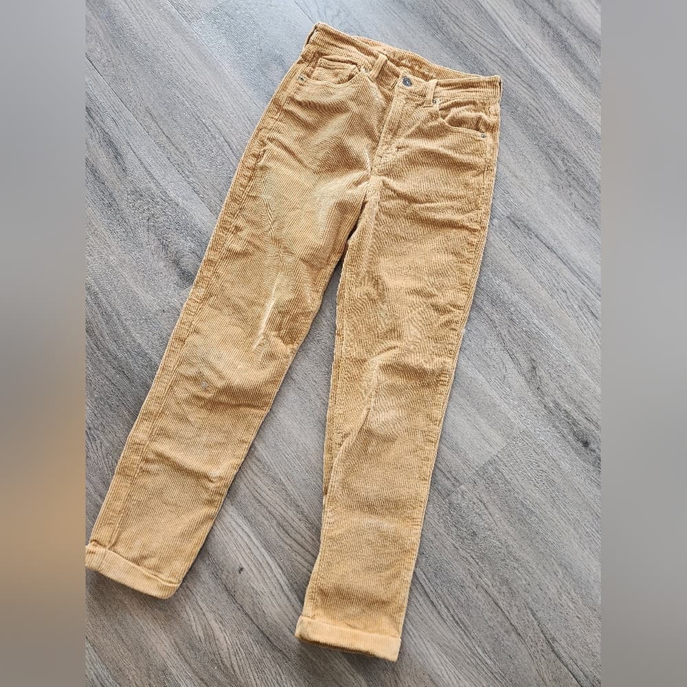 American Eagle Outfitters Tan Corduroy Pants Cropped Folded Hem Super Stretch - Thumbnail 2