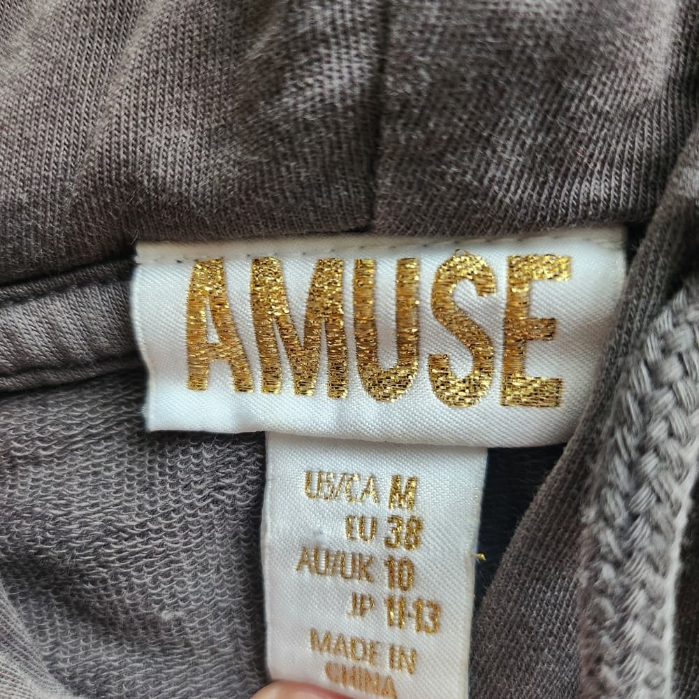 Amuse Gray Fringed Zip Up Oversized Hooded Sweatshirt - Thumbnail 3