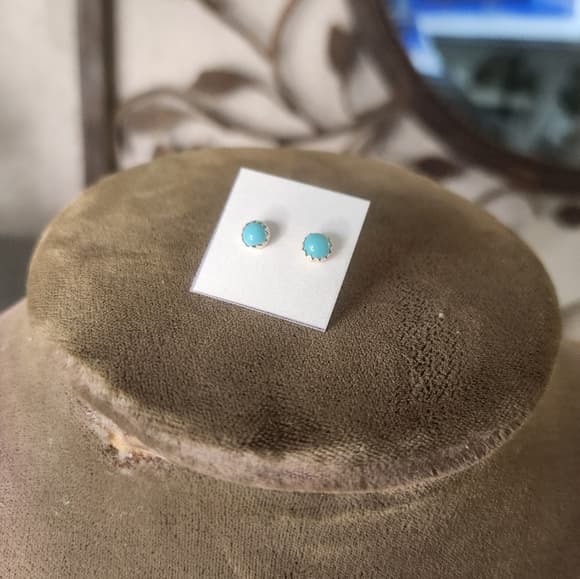 New Navajo Round Turquoise 925 Sterling Silver Stud Earrings Native Handmade - Thumbnail 11