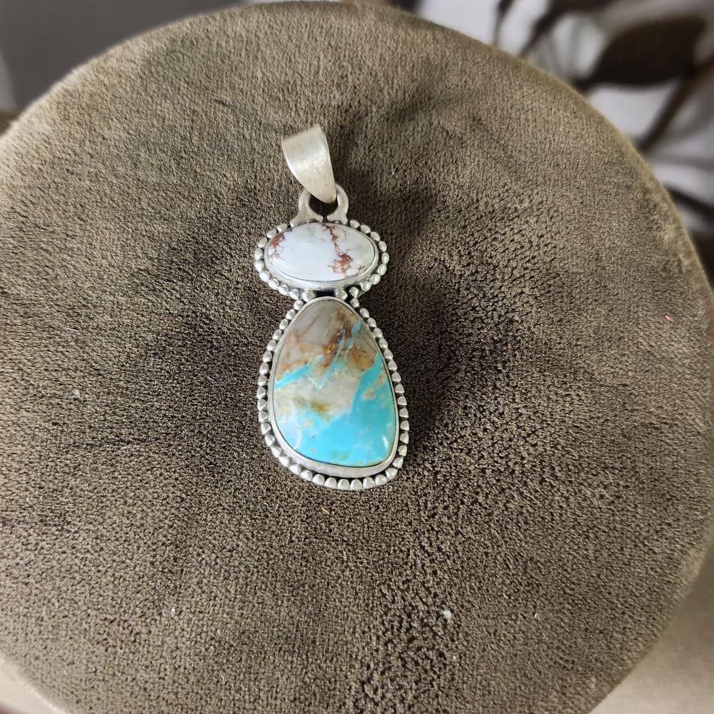 New - Royston Ribbon Wild Horse Turquoise Double Closed Sterling Silver Pendant - Thumbnail 10