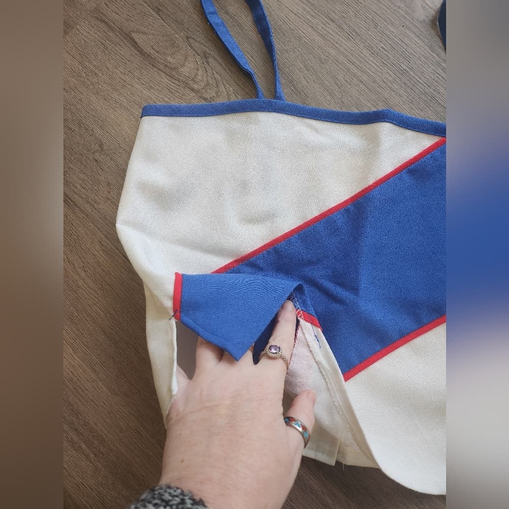Blue, Red and White 70s Tank Top with Button Back Side Slits