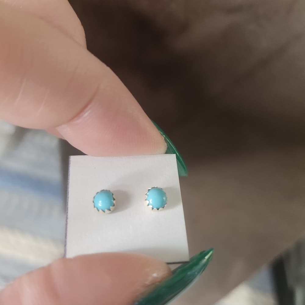 New Navajo Round Turquoise 925 Sterling Silver Stud Earrings Native Handmade - Thumbnail 6