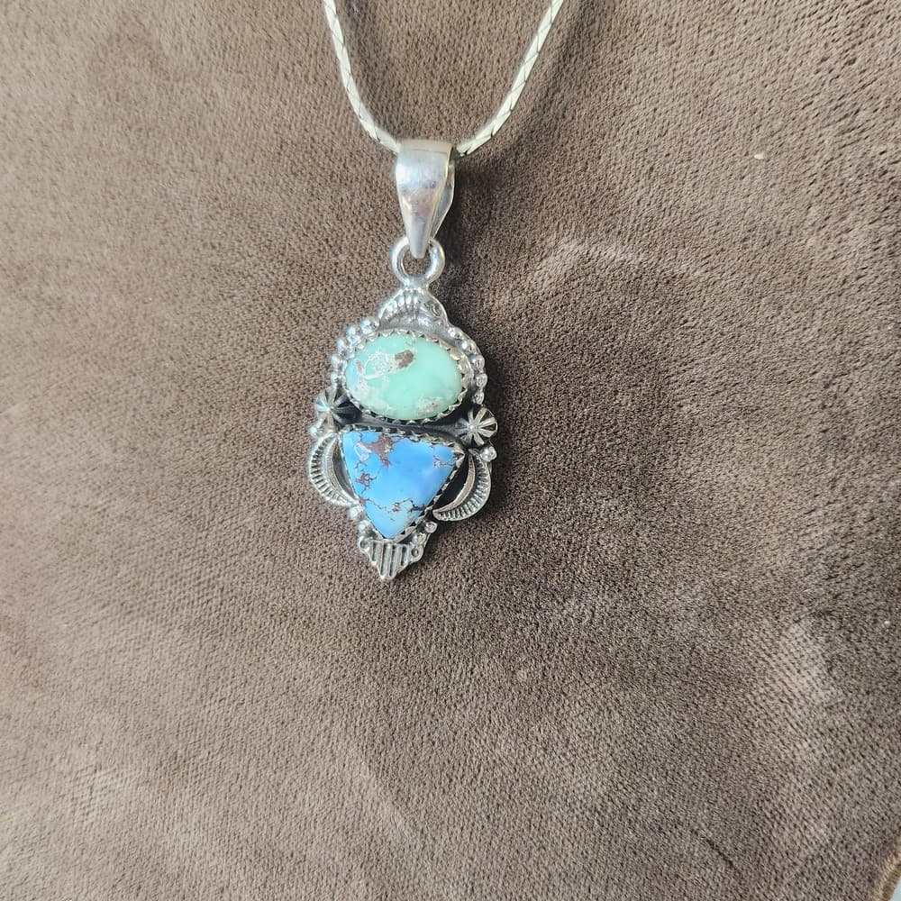 New- Genuine Golden Hills & Paloma Turquoise Double Pendant | Sterling Silver - Thumbnail 4