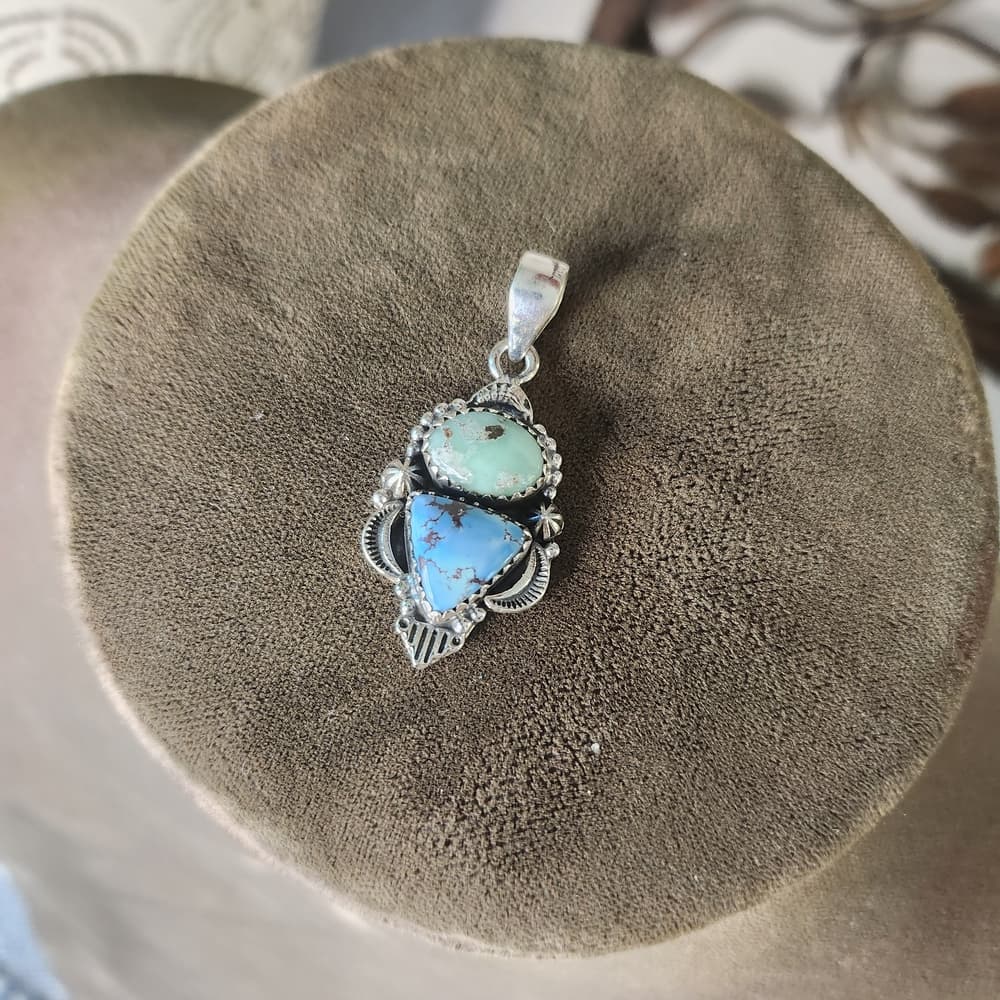 New- Genuine Golden Hills & Paloma Turquoise Double Pendant | Sterling Silver - Thumbnail 12