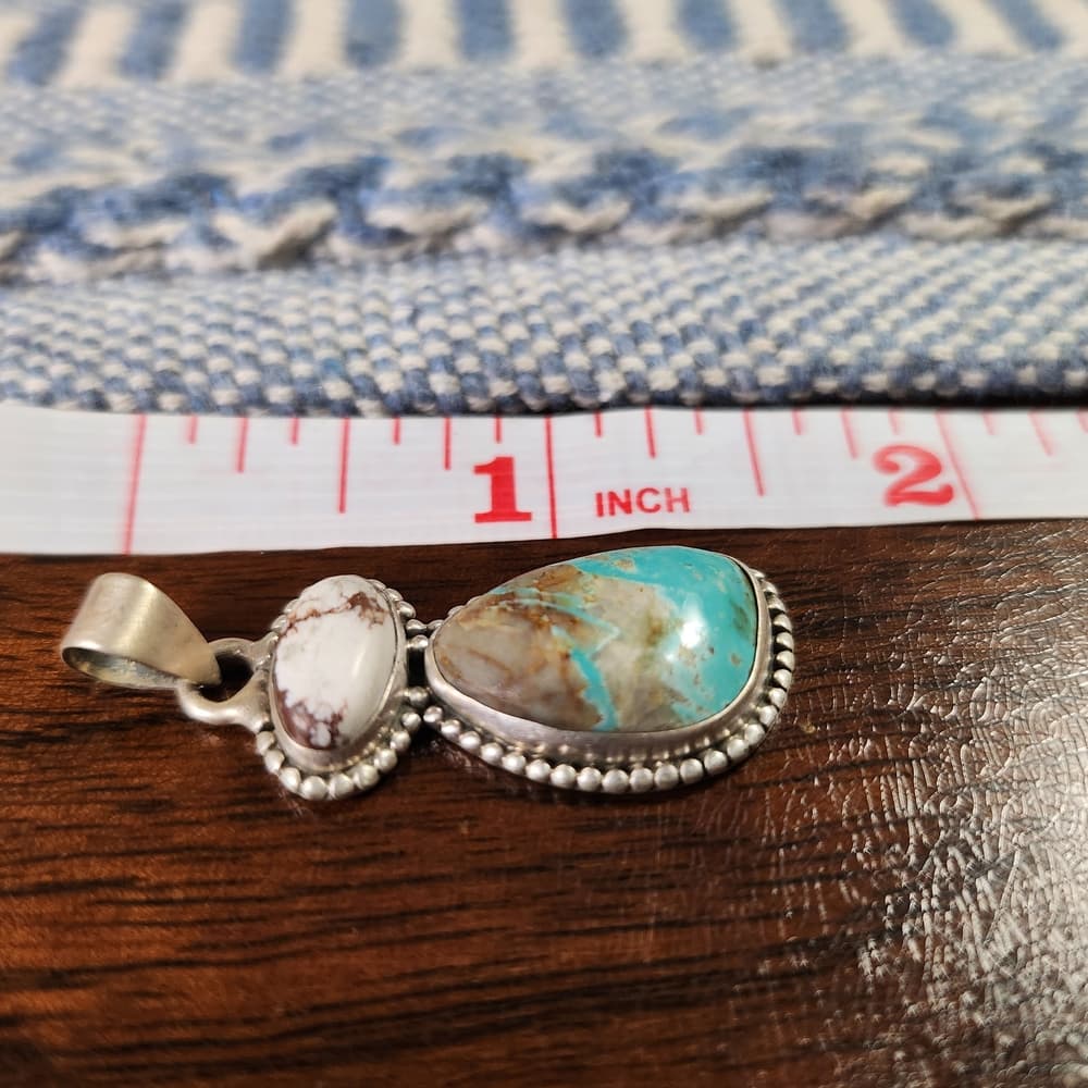 New - Royston Ribbon Wild Horse Turquoise Double Closed Sterling Silver Pendant - Thumbnail 9