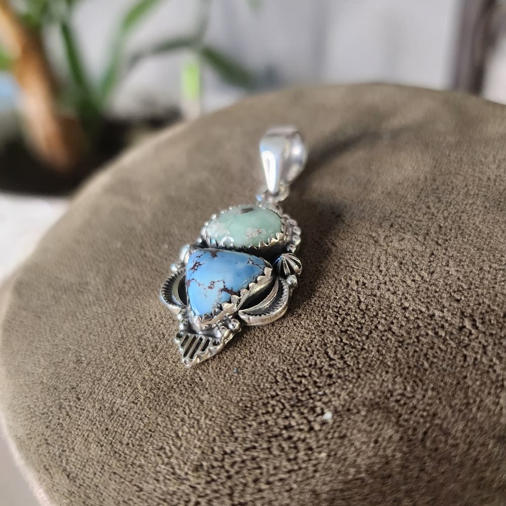New- Genuine Golden Hills & Paloma Turquoise Double Pendant | Sterling Silver