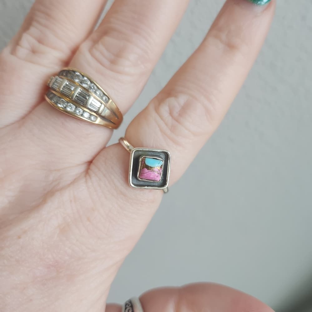 Cotton Candy Turquoise Shadow Box Ring | Sterling Silver Southwestern Style - Thumbnail 4