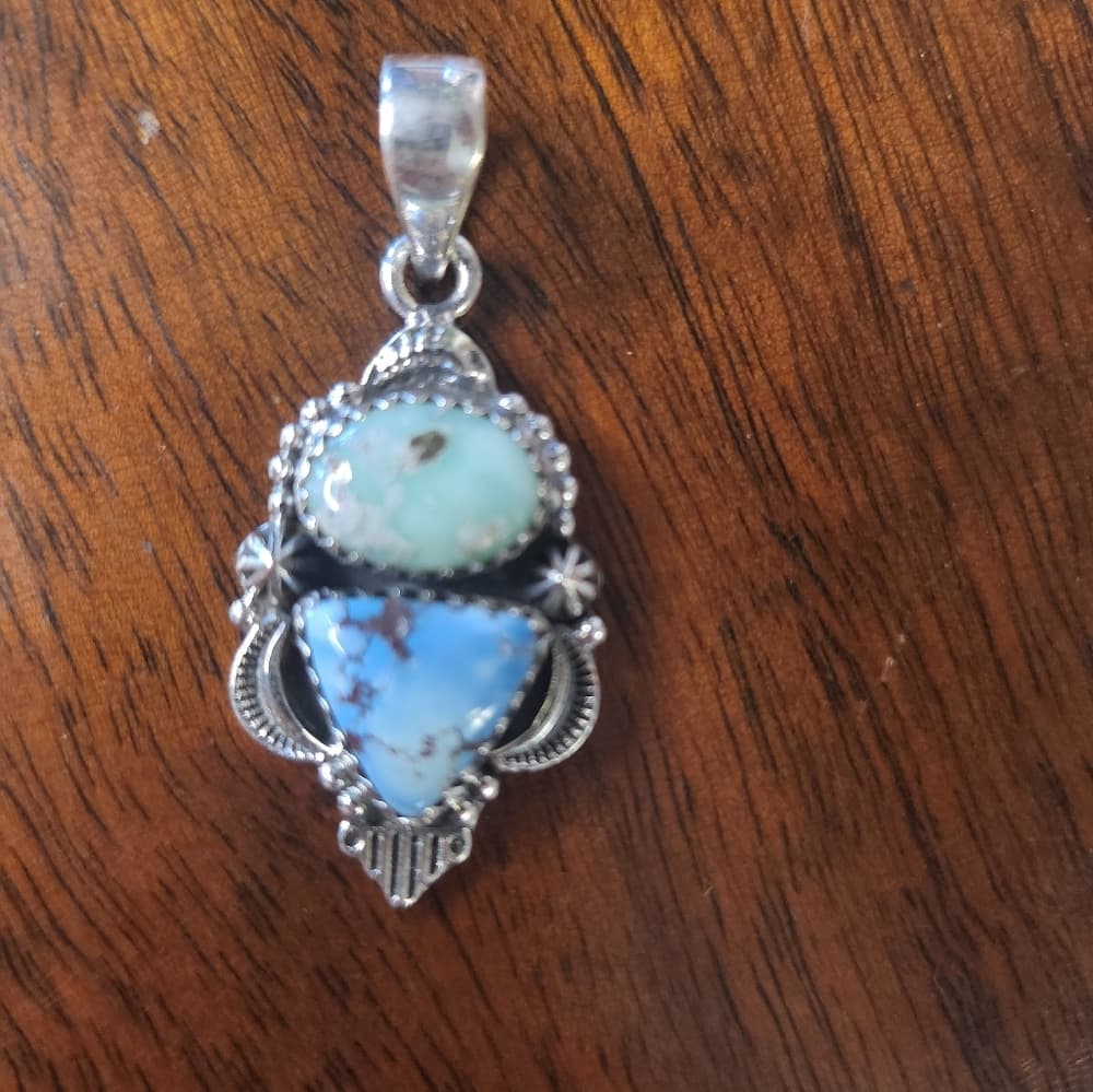 New- Genuine Golden Hills & Paloma Turquoise Double Pendant | Sterling Silver - Thumbnail 9