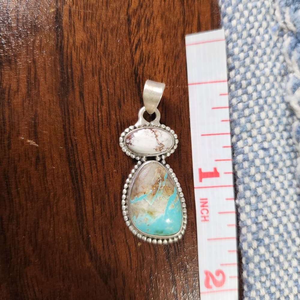New - Royston Ribbon Wild Horse Turquoise Double Closed Sterling Silver Pendant - Thumbnail 8