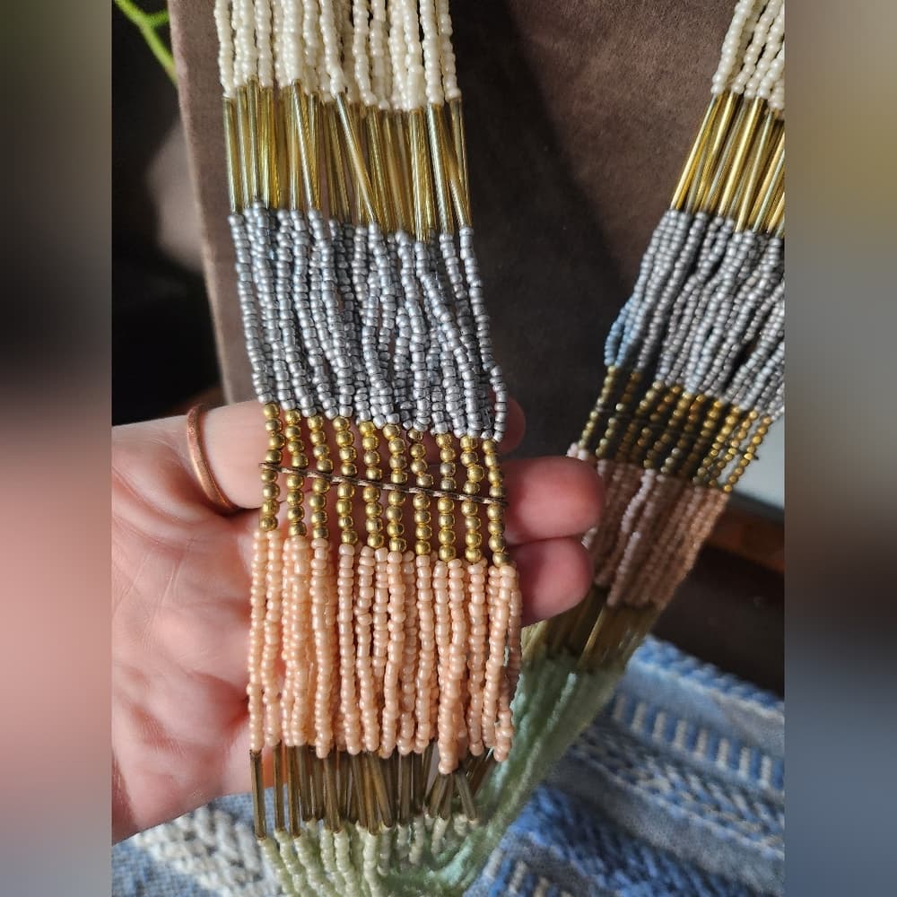 Pretty Gold Tone And Pastel Multi Layered Beaded Necklace