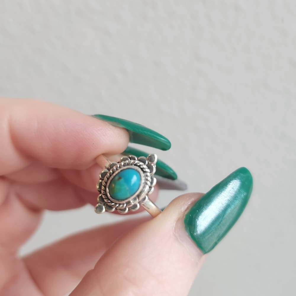 New- Sterling Silver Turquoise Ring | Petite Oval Cabochon | Southwestern Style - Thumbnail 11