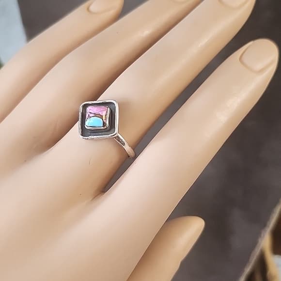 Cotton Candy Turquoise Shadow Box Ring | Sterling Silver Southwestern Style - Thumbnail 10