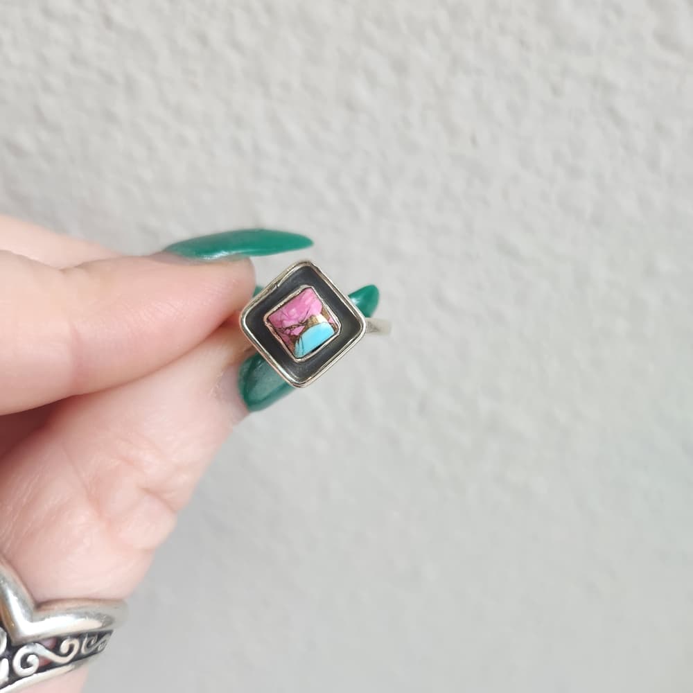 Cotton Candy Turquoise Shadow Box Ring | Sterling Silver Southwestern Style - Thumbnail 5