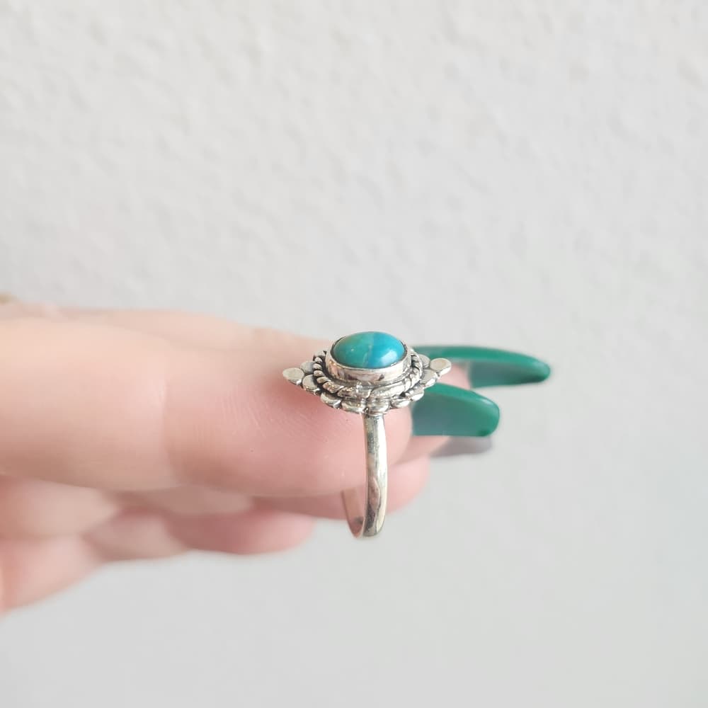 New- Sterling Silver Turquoise Ring | Petite Oval Cabochon | Southwestern Style - Thumbnail 8
