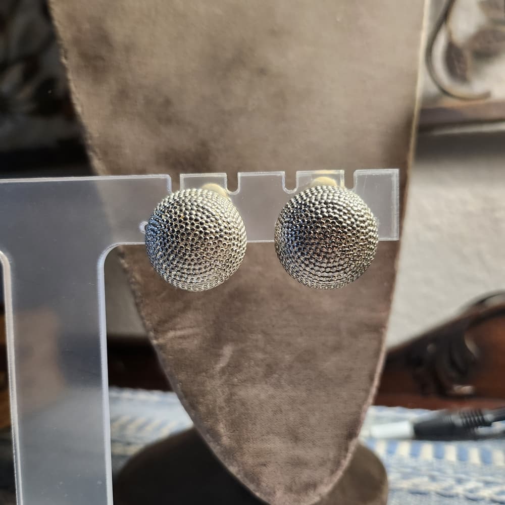 Vintage Norma Jean Textured Dome Clip-On Earrings | Silver Tone Signed
