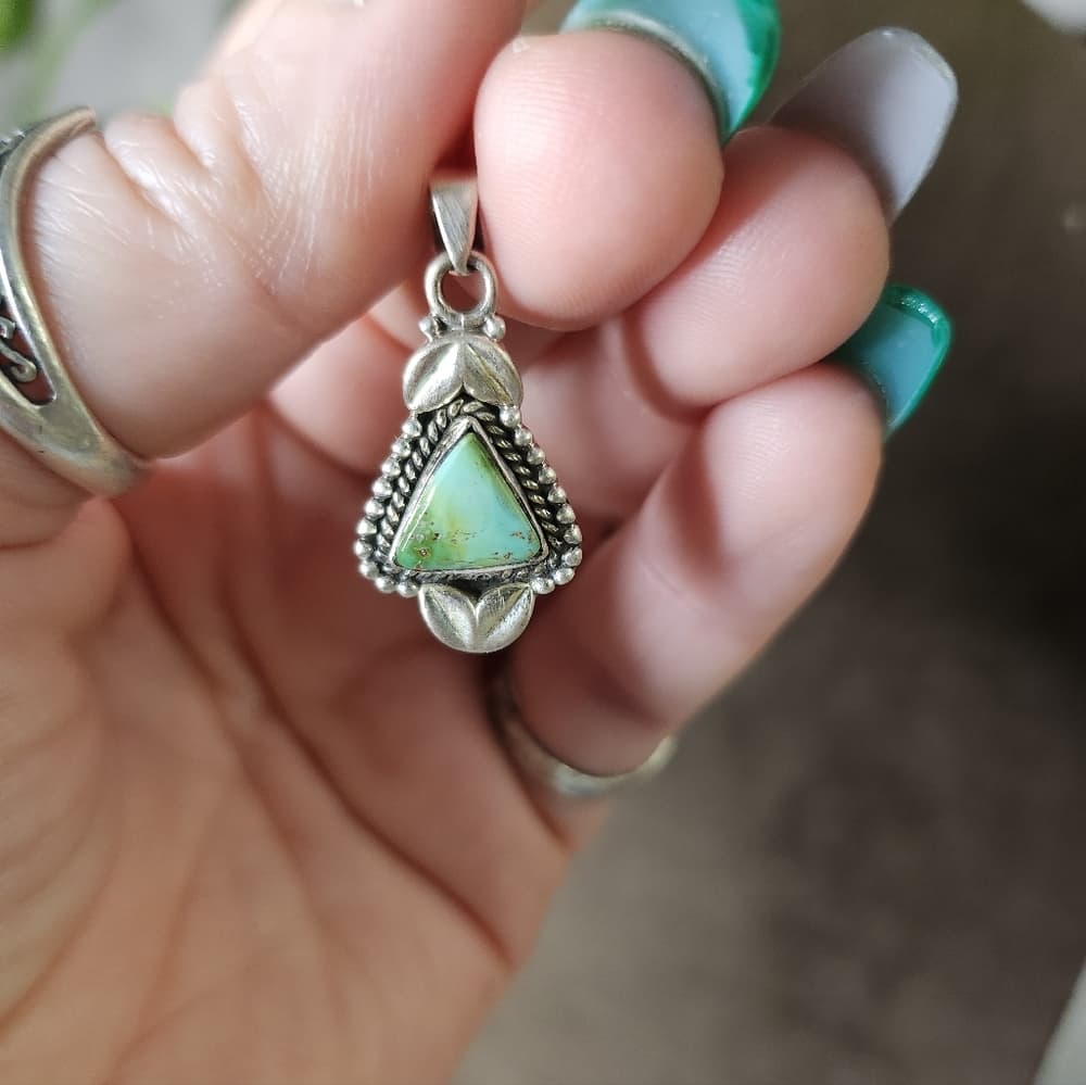 New- Sterling Silver Sanoran Gold Turquiose Southwestern Style Dainty Pendant - Thumbnail 2