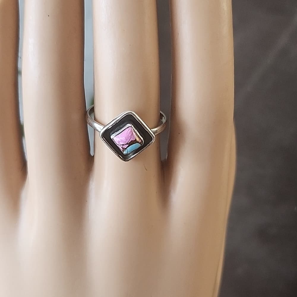 Cotton Candy Turquoise Shadow Box Ring | Sterling Silver Southwestern Style