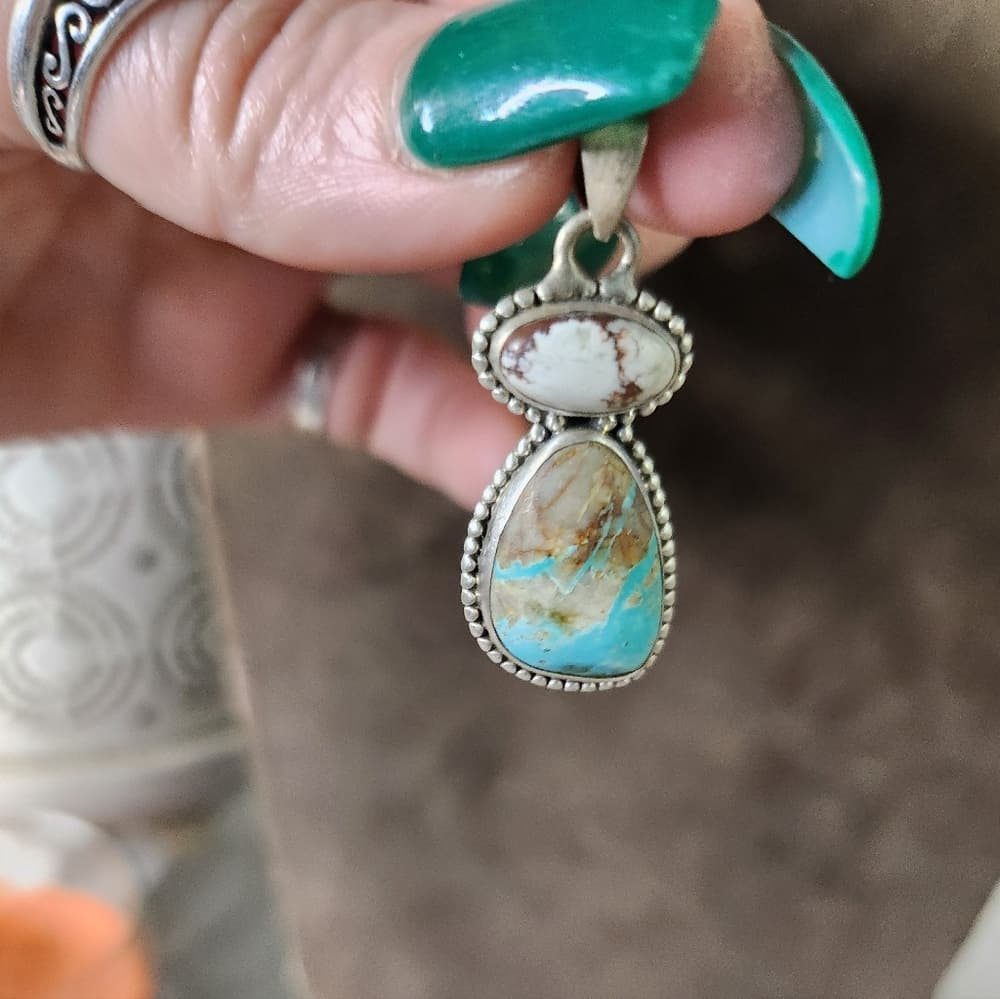 New - Royston Ribbon Wild Horse Turquoise Double Closed Sterling Silver Pendant - Thumbnail 3