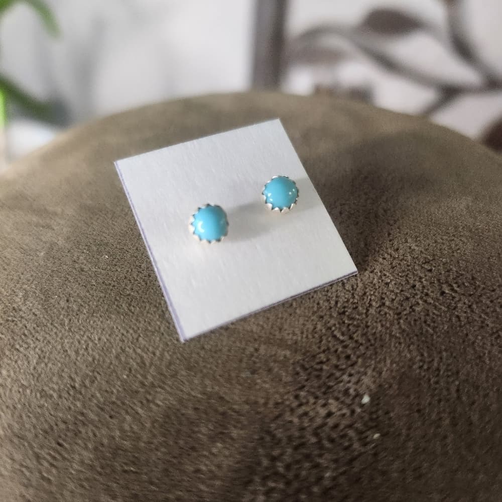 New Navajo Round Turquoise 925 Sterling Silver Stud Earrings Native Handmade