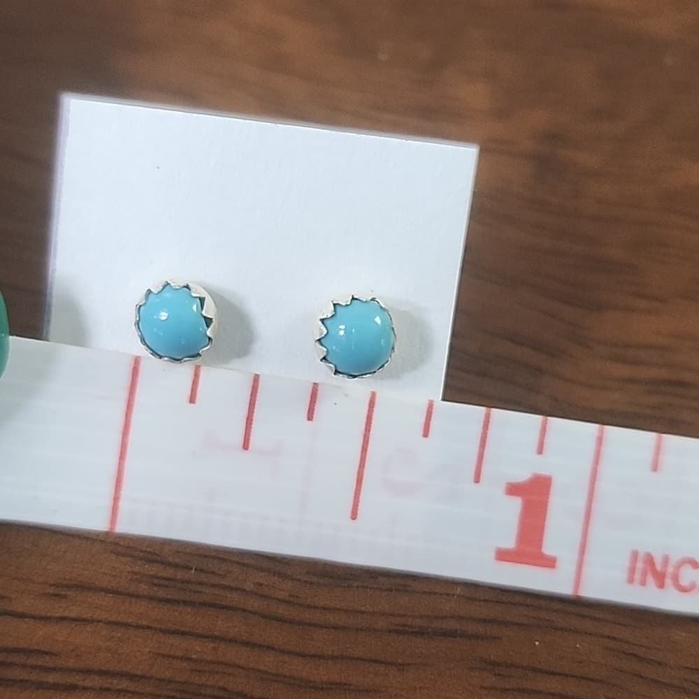 New Navajo Round Turquoise 925 Sterling Silver Stud Earrings Native Handmade - Thumbnail 9