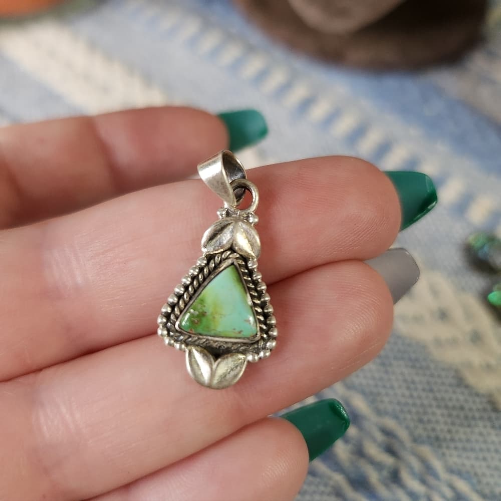 New- Sterling Silver Sanoran Gold Turquiose Southwestern Style Dainty Pendant - Thumbnail 3