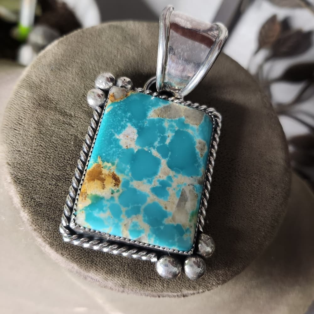 Navajo Pinto Signed Huge Turquoise and Sterling Silver 925 Chunky Pendant