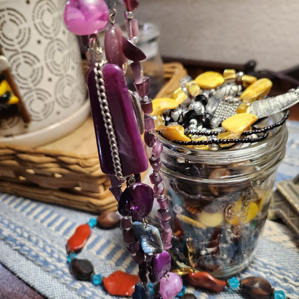 Bright Bold And Colorful Artistic Beaded Statement Necklace Mystery Jar - Thumbnail 7