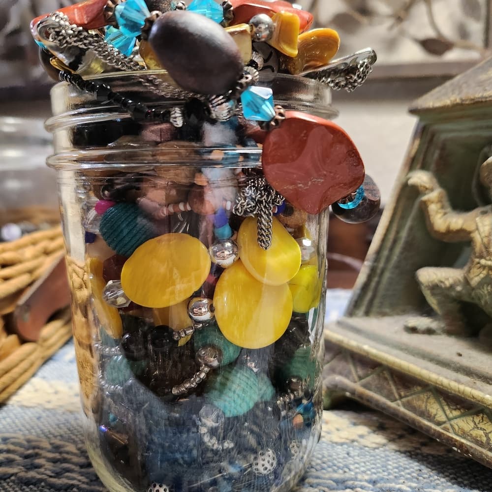 Bright Bold And Colorful Artistic Beaded Statement Necklace Mystery Jar - Thumbnail 3
