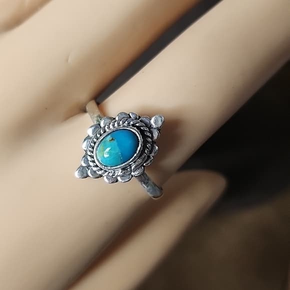 New- Sterling Silver Turquoise Ring | Petite Oval Cabochon | Southwestern Style - Thumbnail 13