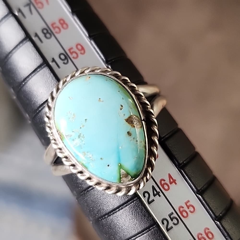 New - Navajo Signed Sanoran Gold Turquoise Pear + Sterling Silver Ring - Thumbnail 10